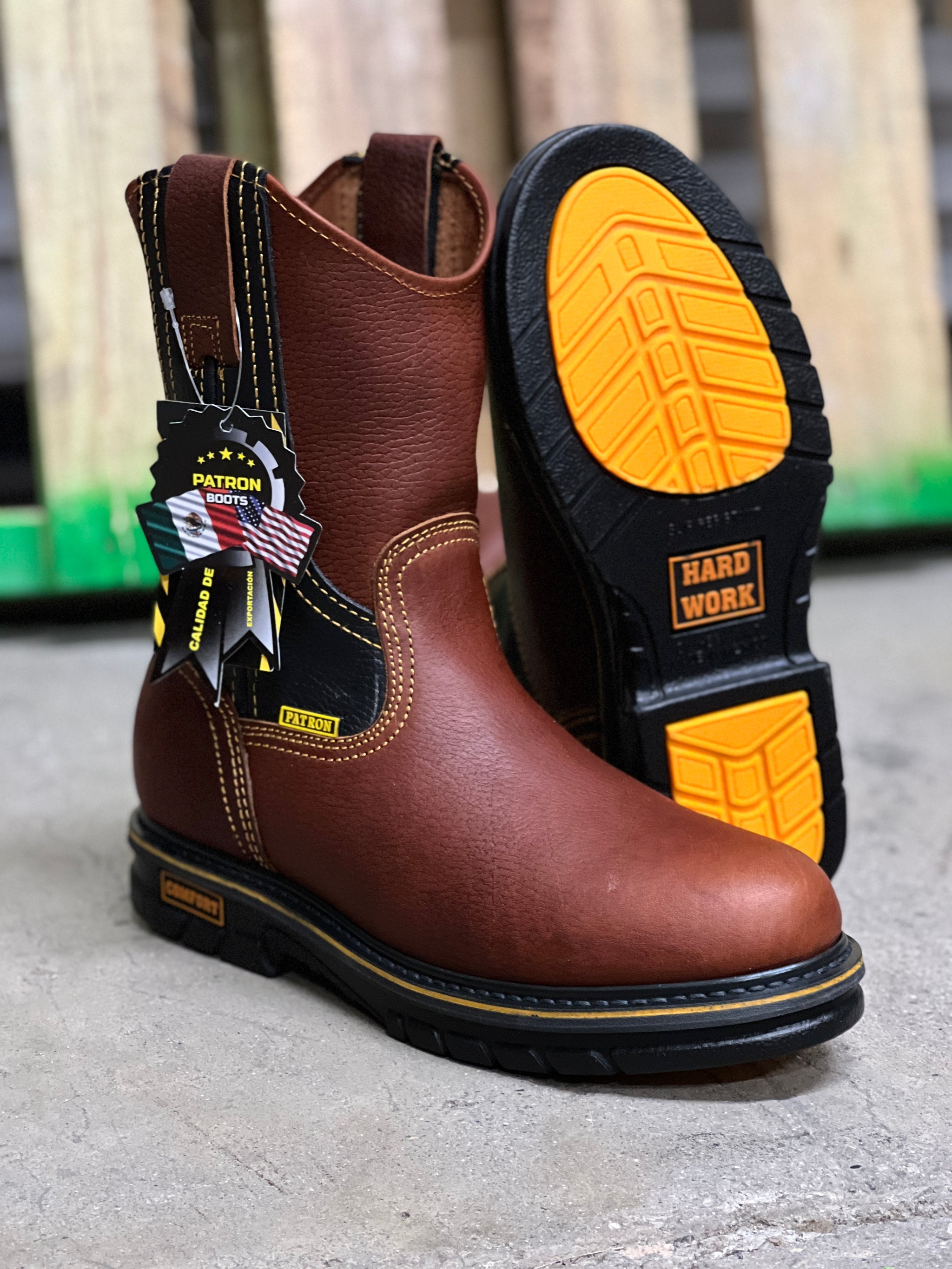 thumbnail image 2 of Patron Men's Genuine Leather Ankle Work Boots 3073 – Ocre, Polyurethane Sole, Medium Width 2 of 6